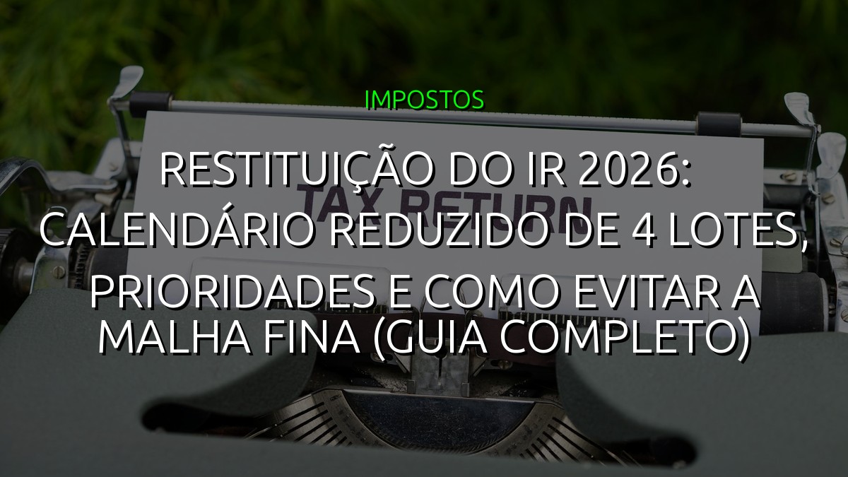 Restituição do IR 2026: Calendário Reduzido de 4 Lotes, Prioridades e Como Evitar a Malha Fina (Guia Completo)